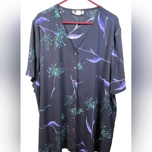 Beautiful Maggie Barnes Plus Size 3X Blouse Floral Black Blue